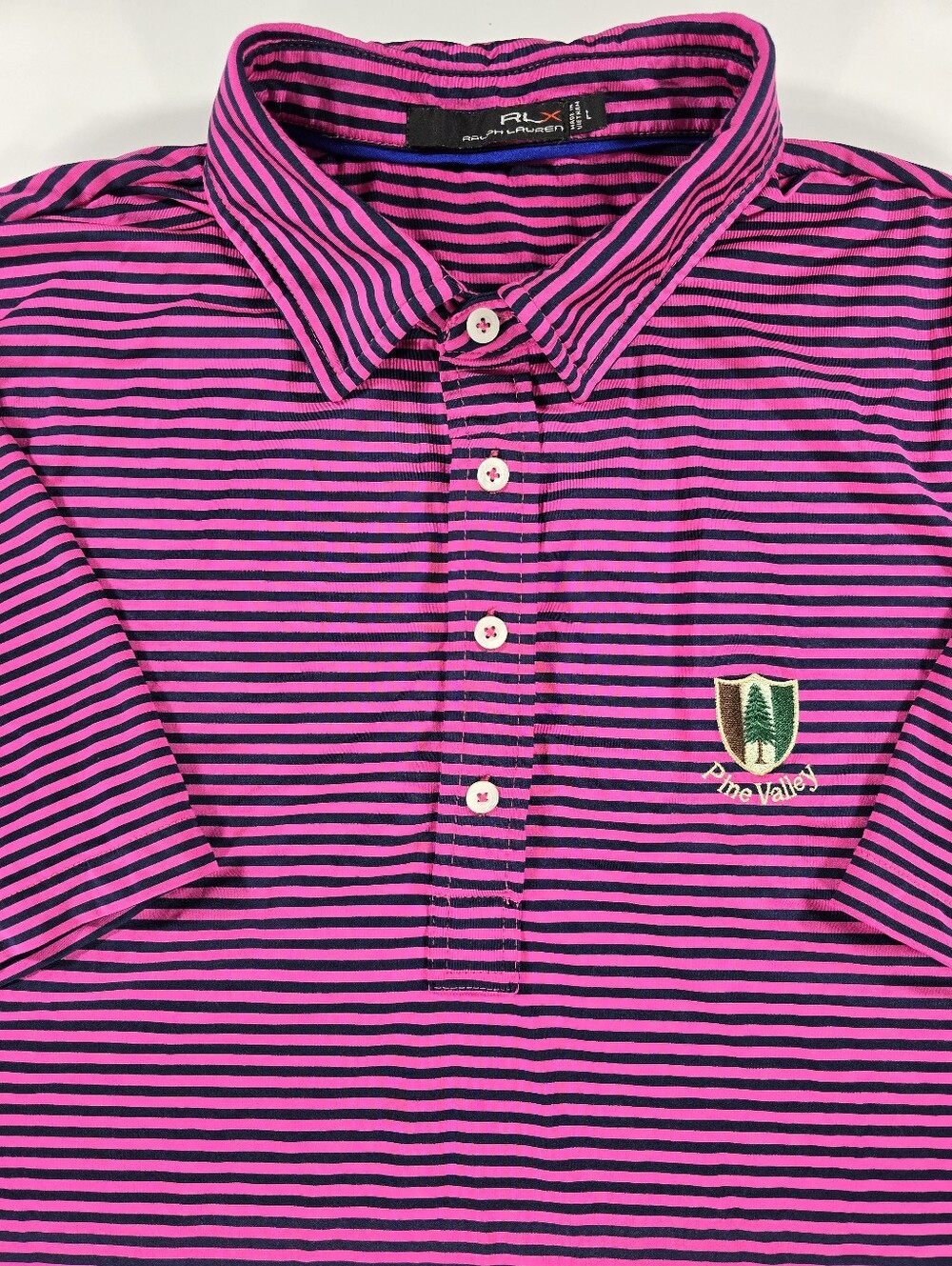 RLX Ralph Laruen Polo Shirt Mens Large Pine Valley Golf Pink Striped